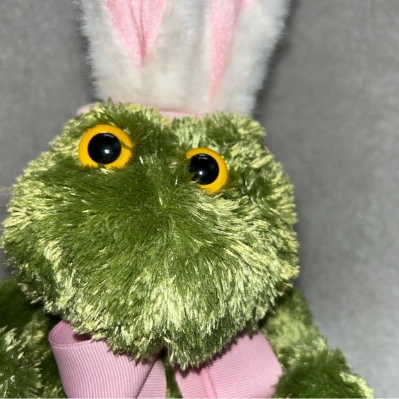 Animal Adventure 2008 green frog plush 12" wearing bunny ears tail easter plush - Picture 2 of 13